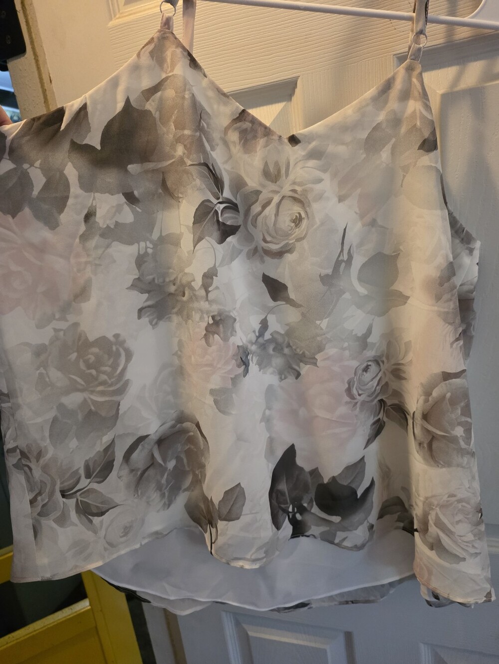 Floral Gray & Blush Satin Camisole Top